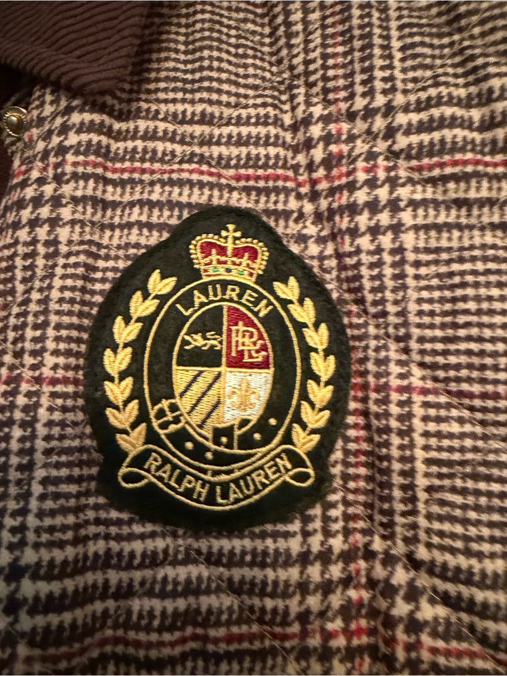 Ralph Lauren Black and Gold Crest Patch on Brown Plaid Jacket🤎 - Picture 3 of 10